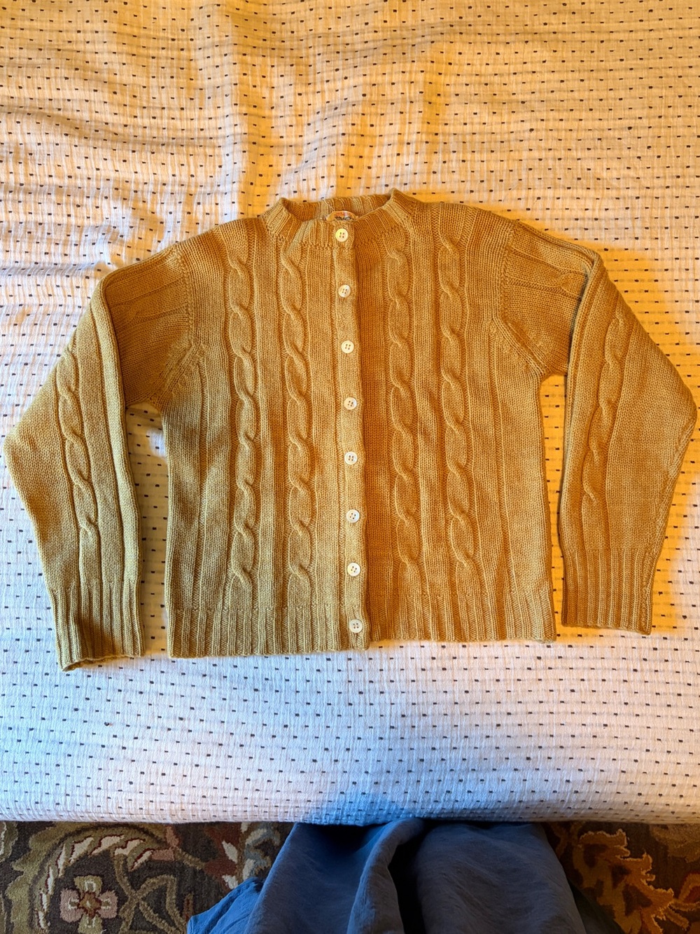 villager Mustard Cable Knit Button-Front Cardigan